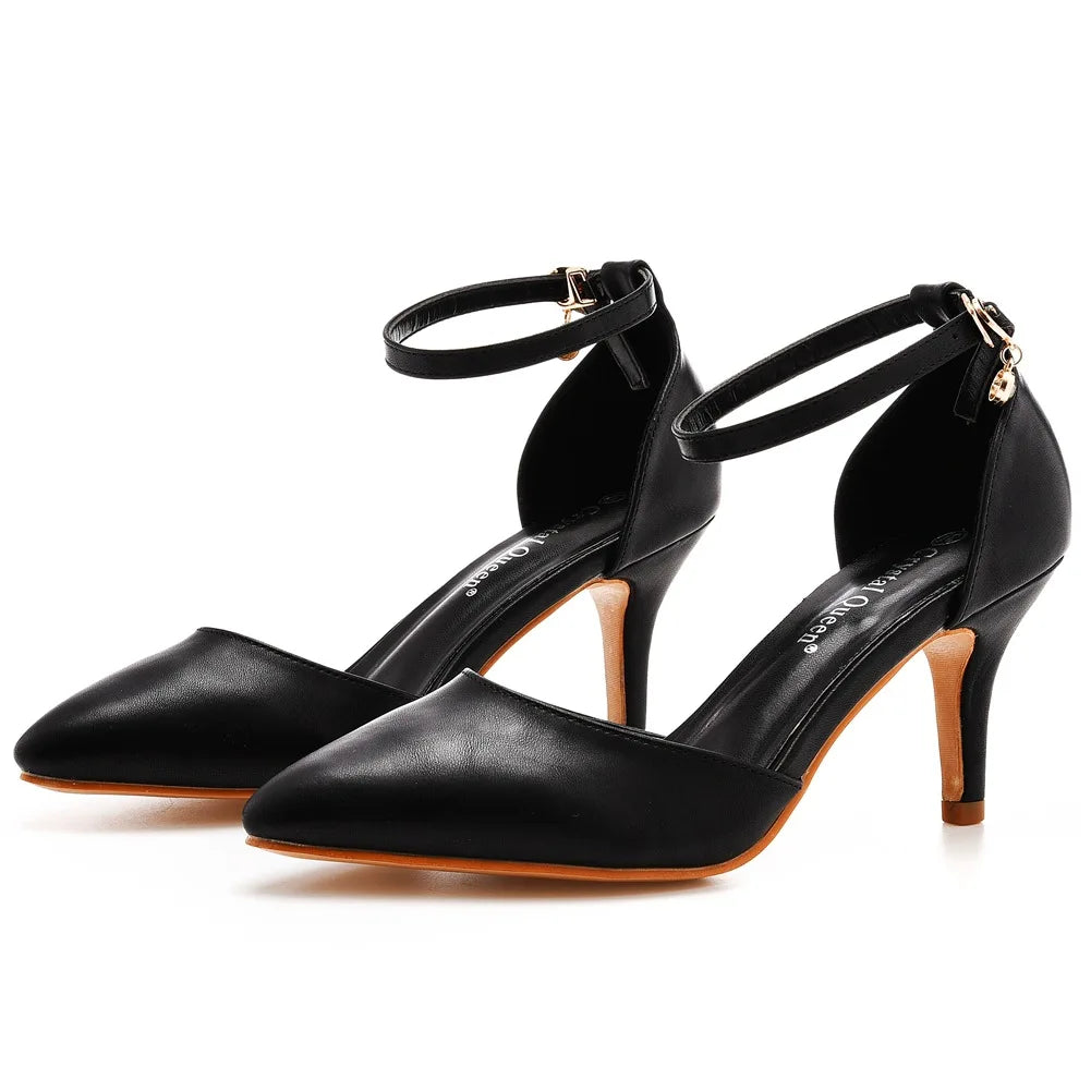 Tan heel with ankle strap closed toe