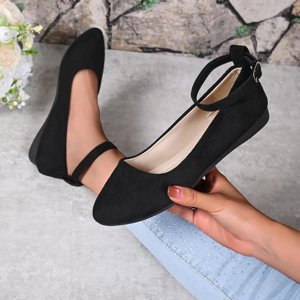 Flat ballerina  shoes with ankle strap