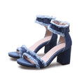 Denim ankle strap heel