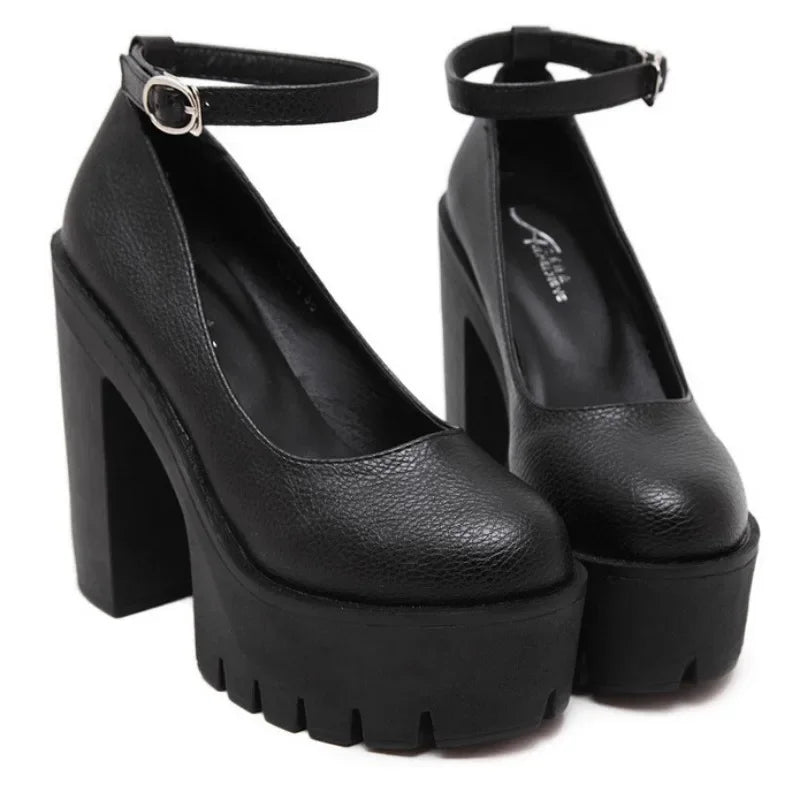 Black heel with thick ankle strap