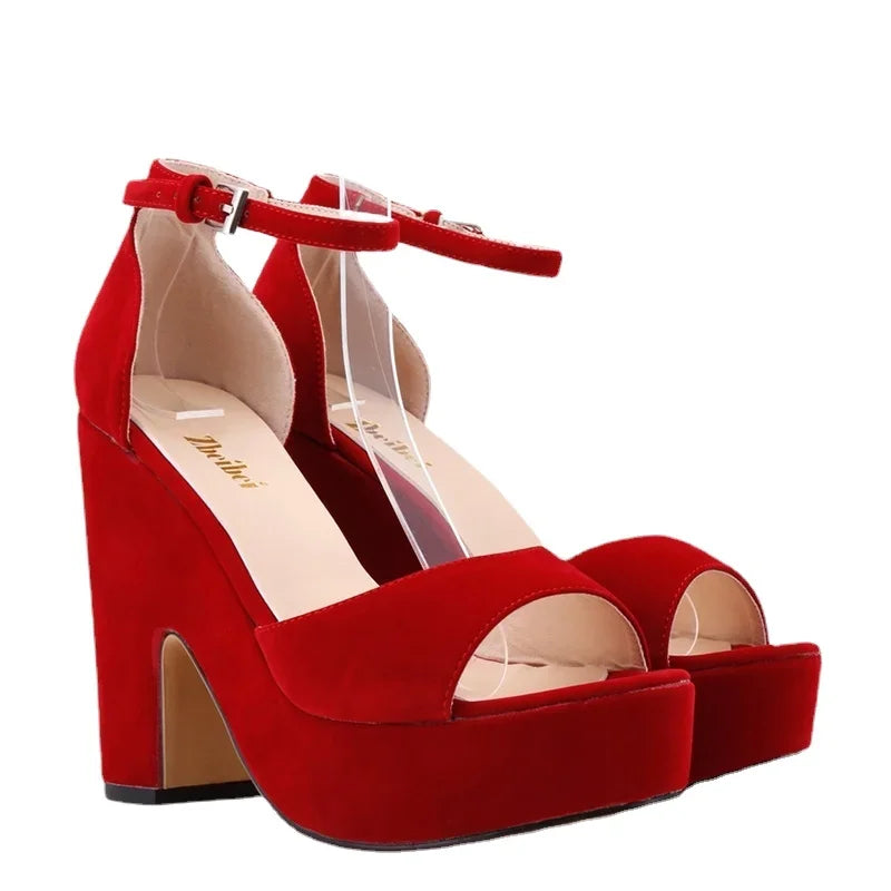 Dark red ankle strap heel