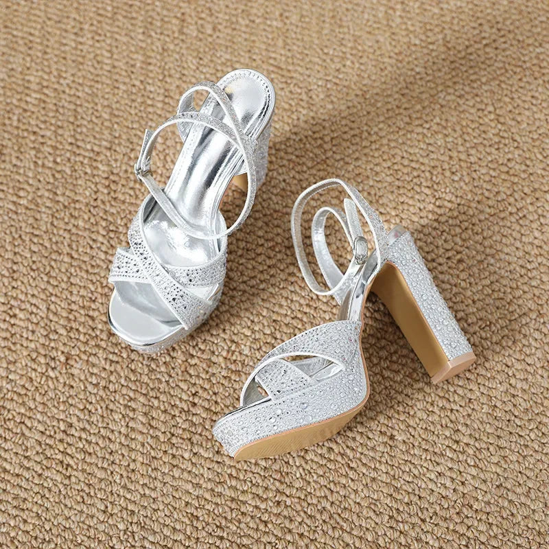 Rose gold ankle strap heel