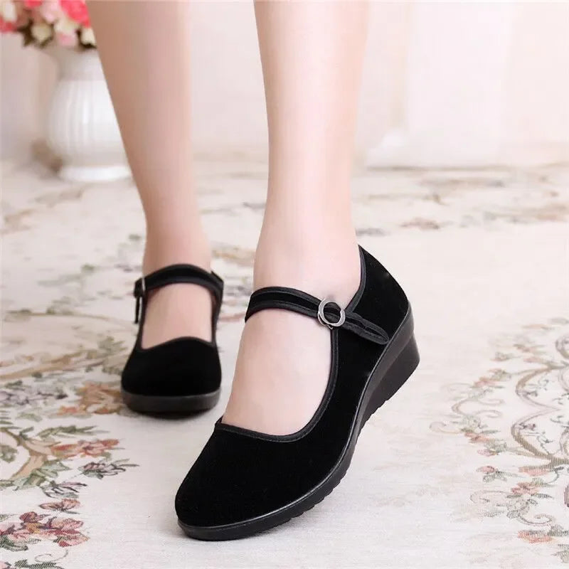 Ankle strap heel flat