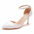 Tan heel with ankle strap closed toe
