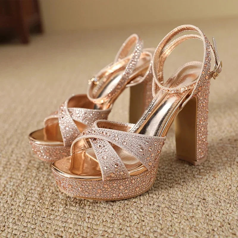 Rose gold ankle strap heel