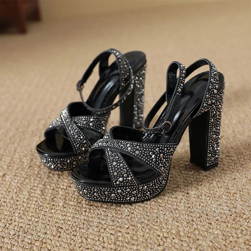 Rose gold ankle strap heel