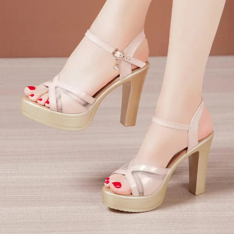 mauve ankle strap heel