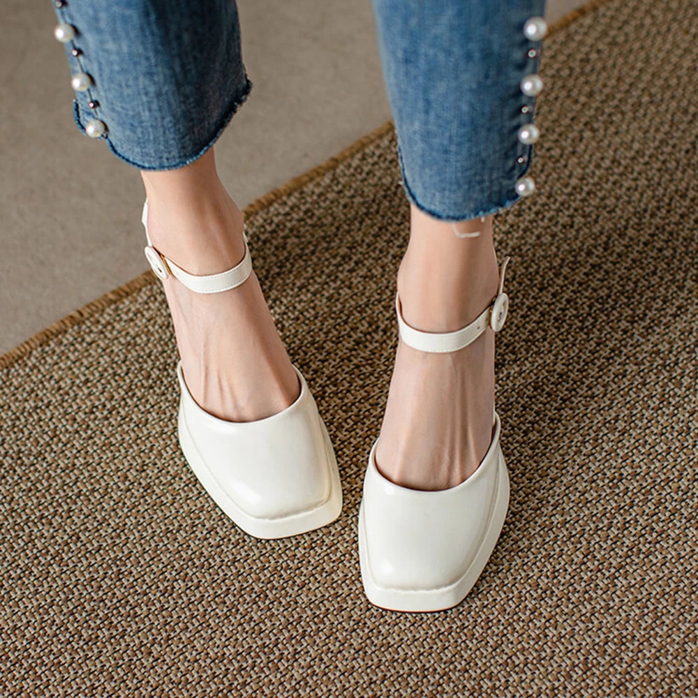 Ankle strap pump block heel