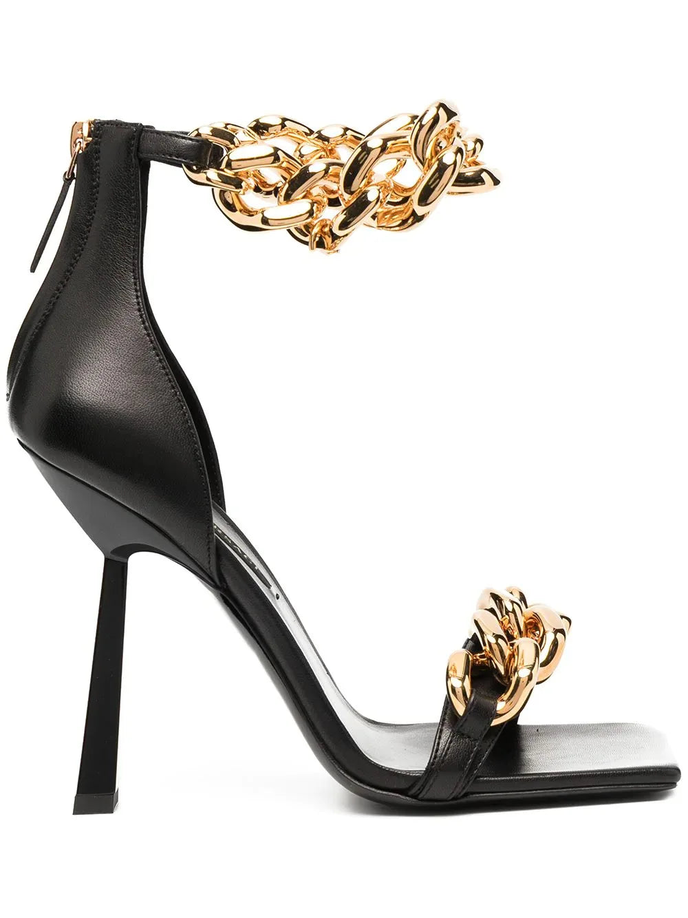 Black heel with gold chain ankle strap