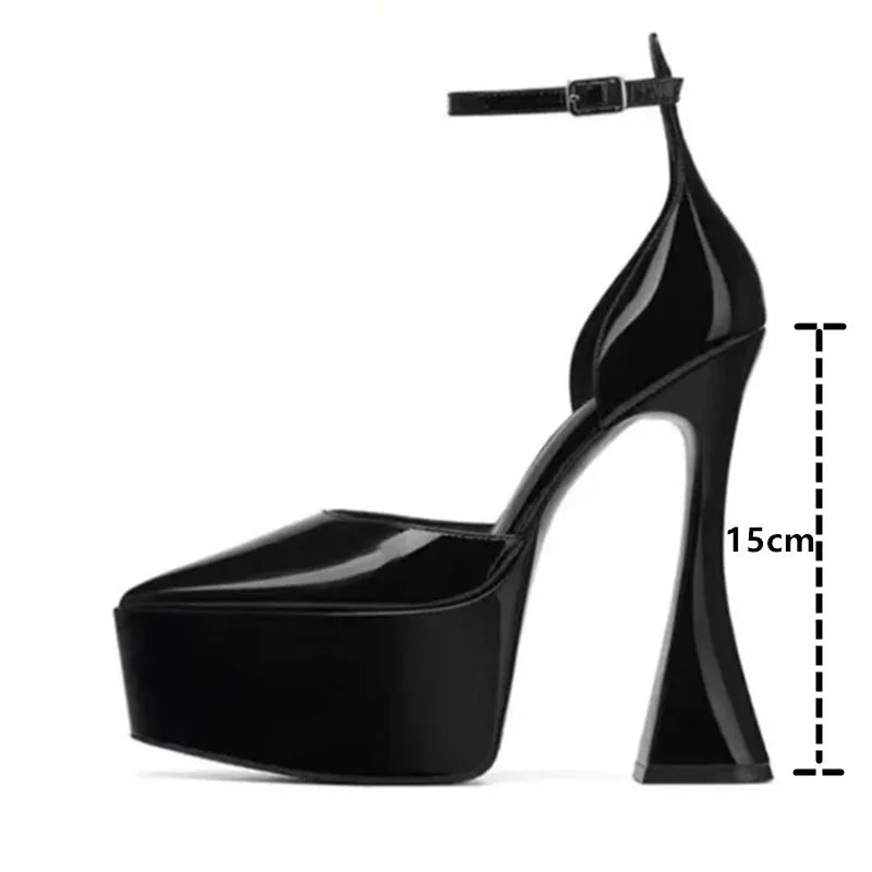 Black pointed heels with ankle strap