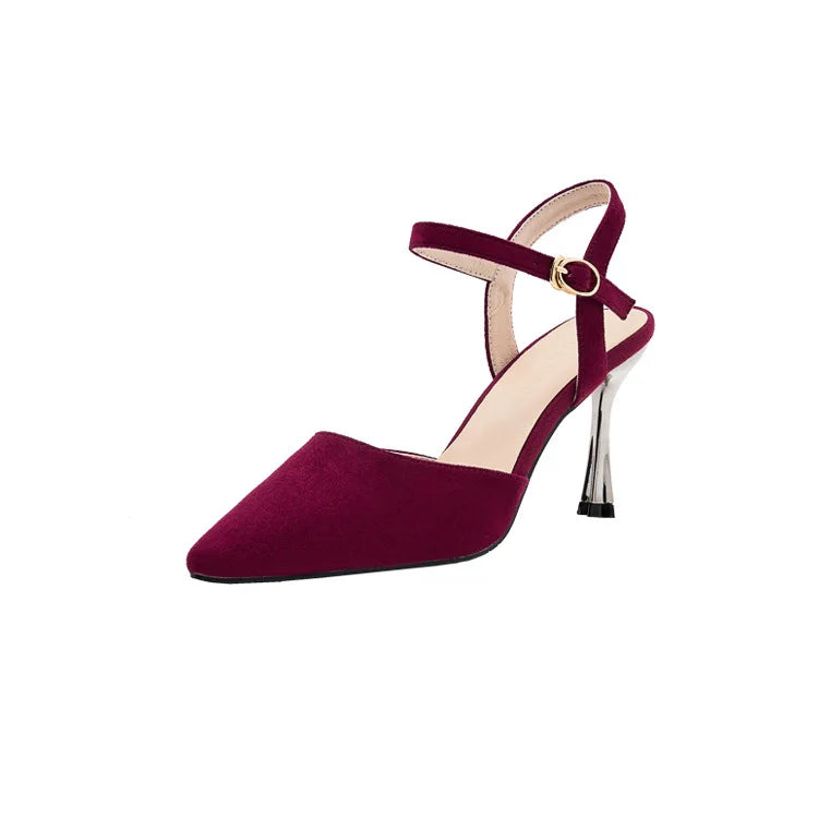 Suede ankle strap heel closed toe