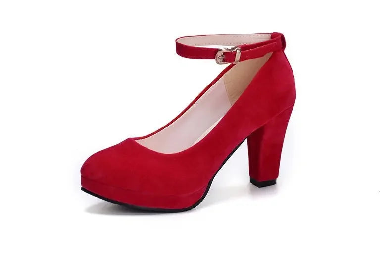 Red closed toe heel with ankle strap