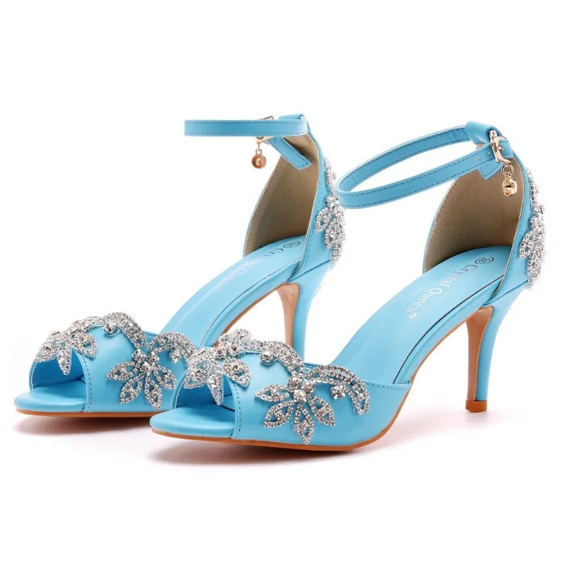 Silver peep toe with ankle strap