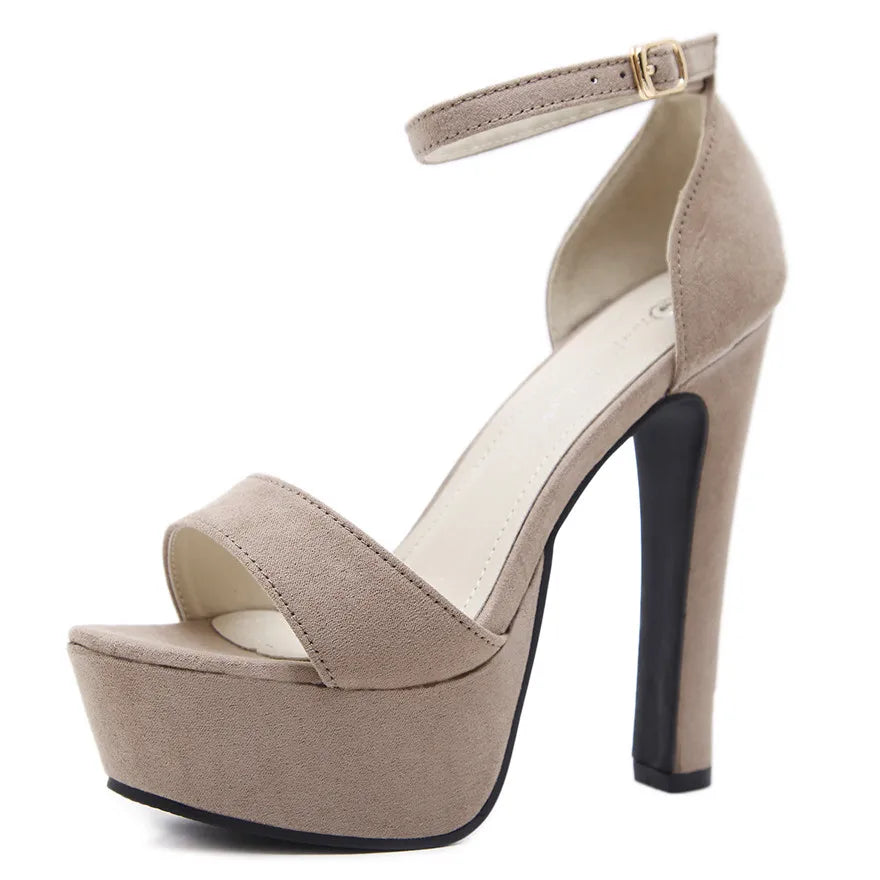 Nude suede ankle strap heel