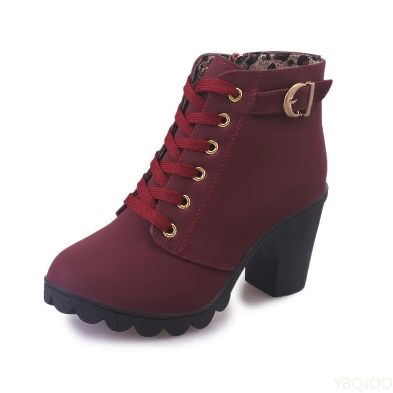 Chunky heel ankle strap boot