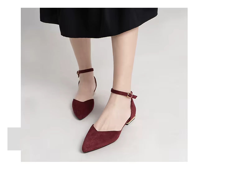 Burgundy flat with ankle strap heel