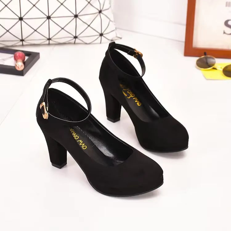 Red closed toe heel with ankle strap