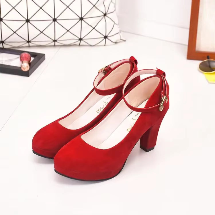 Red closed toe heel with ankle strap