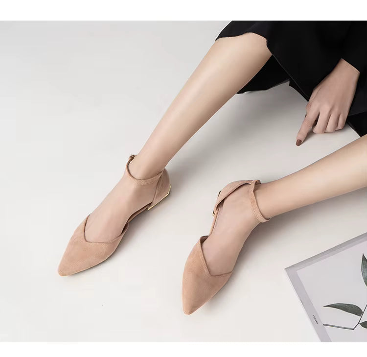 Burgundy flat with ankle strap heel