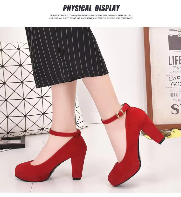 Red closed toe heel with ankle strap