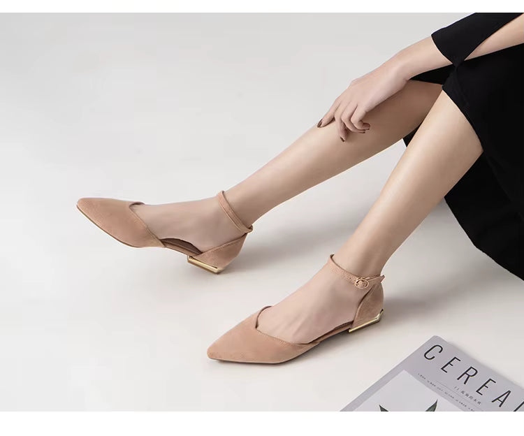 Burgundy flat with ankle strap heel