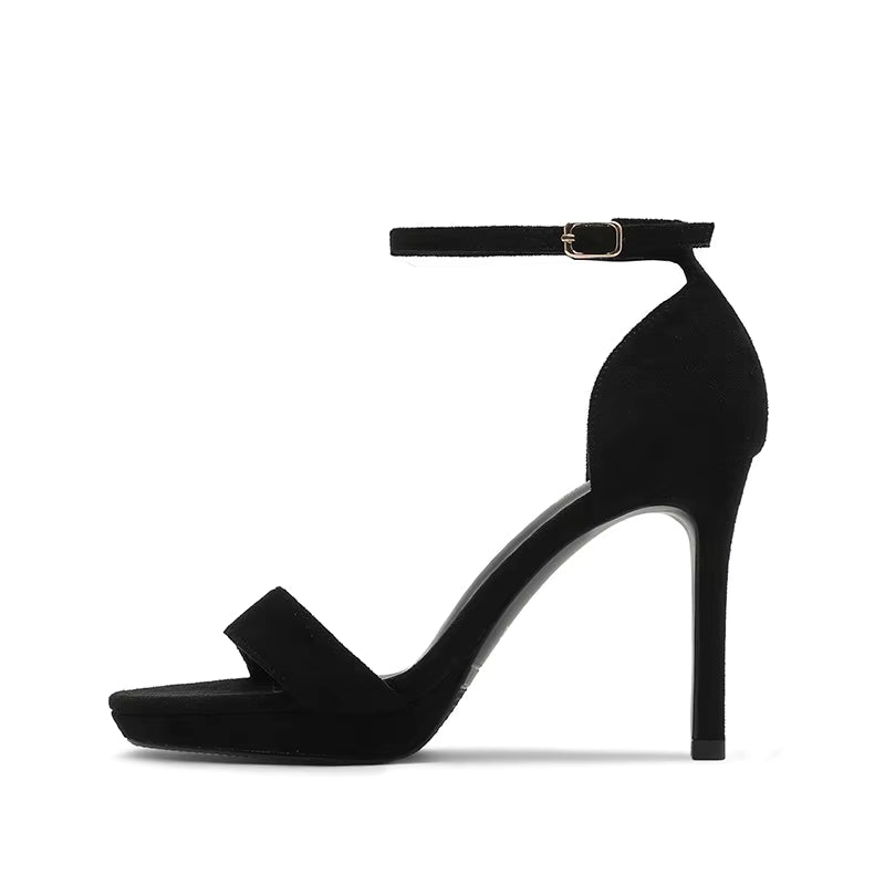 Black suede ankle strap heel