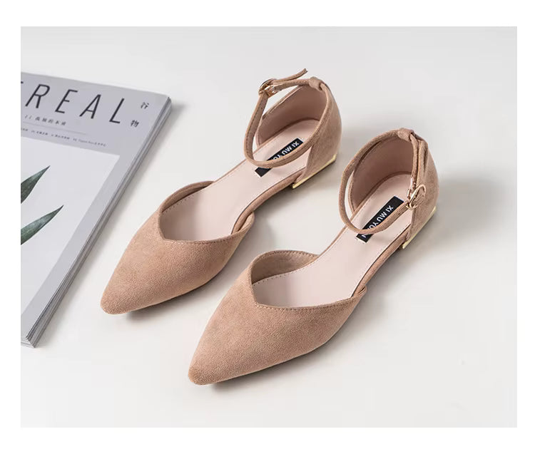 Burgundy flat with ankle strap heel