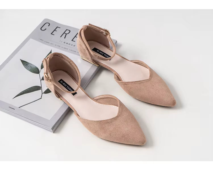 Burgundy flat with ankle strap heel