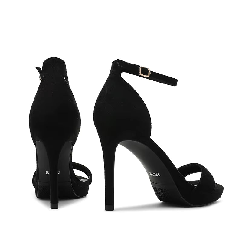 Black suede ankle strap heel