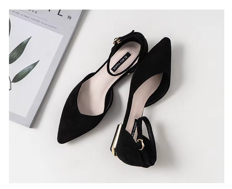 Burgundy flat with ankle strap heel