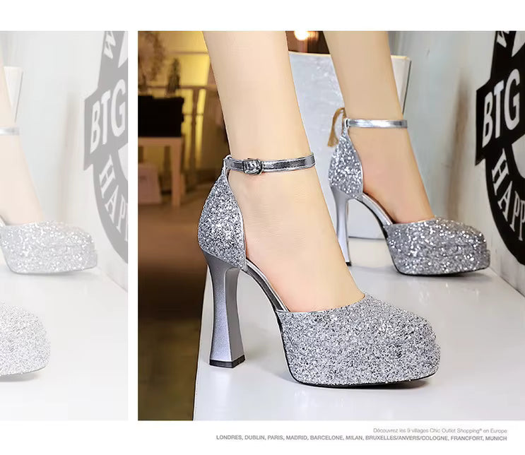 Ankle strap closed toe platform heel