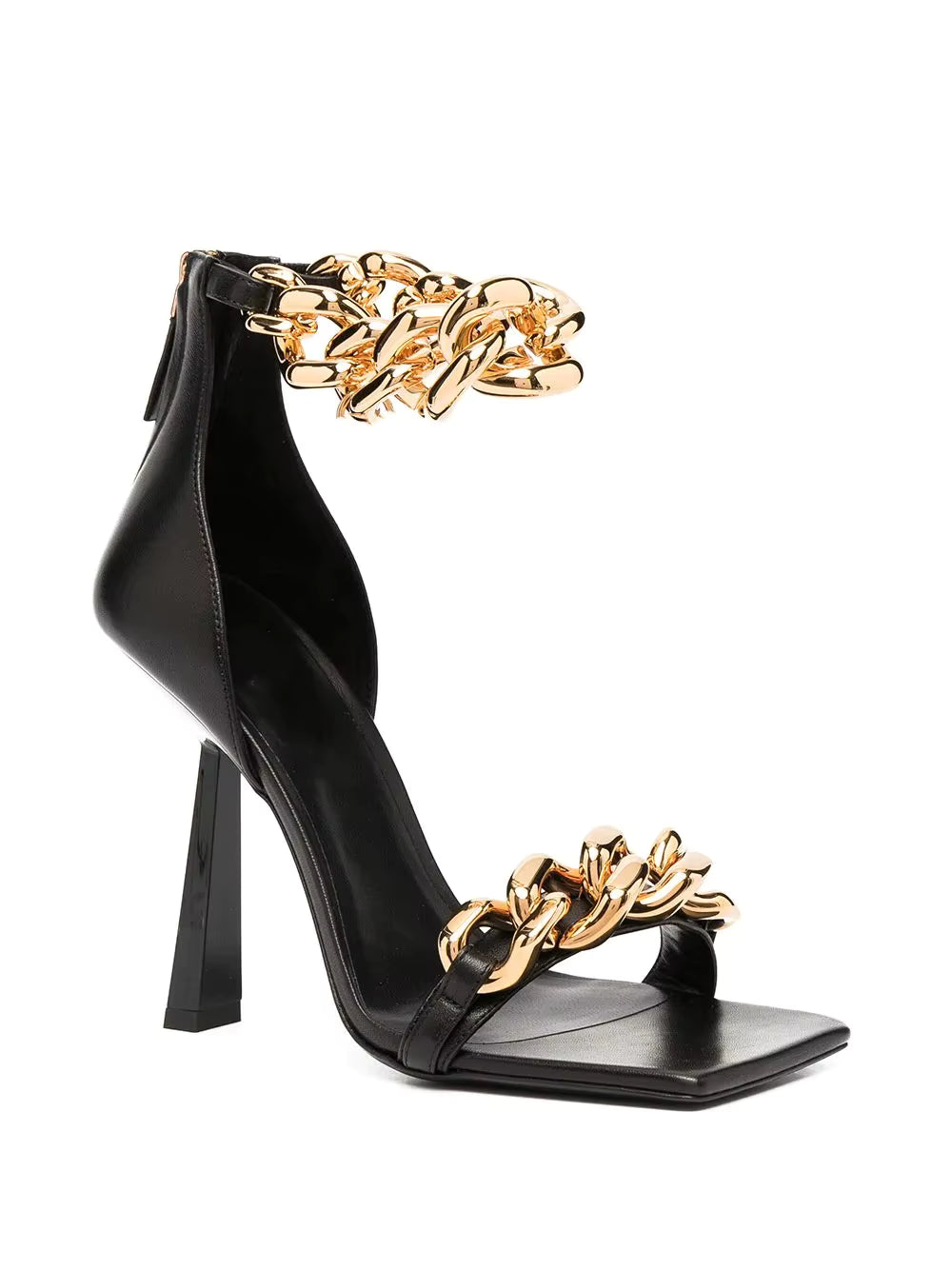 Black heel with gold chain ankle strap