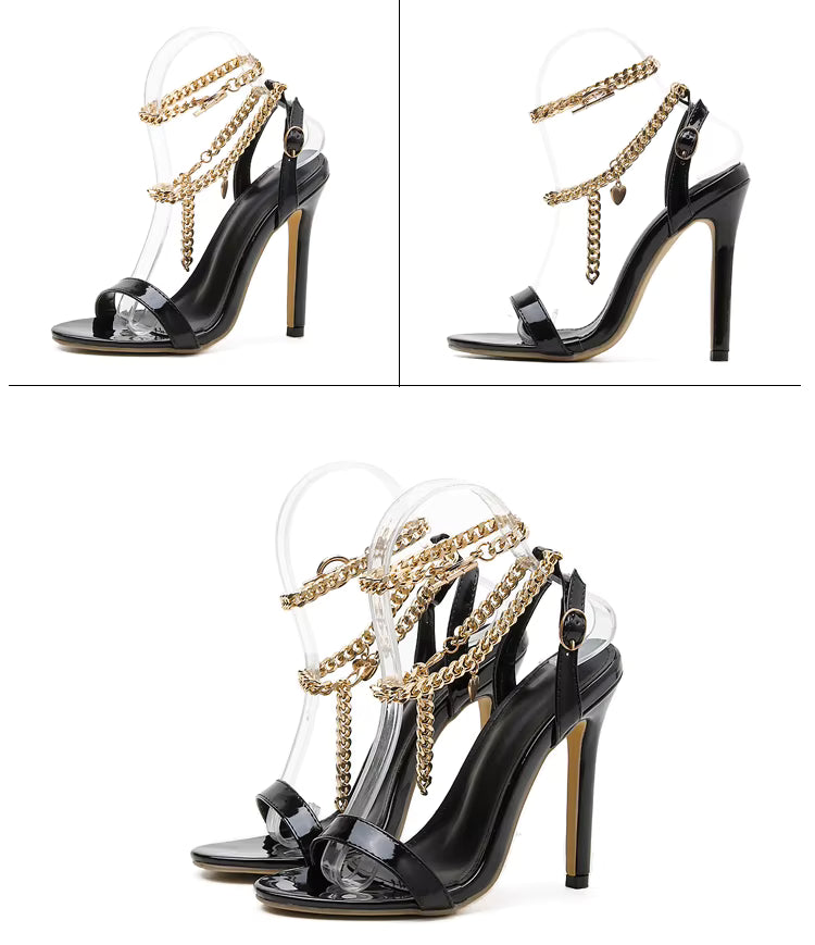 Black heel with chain ankle strap