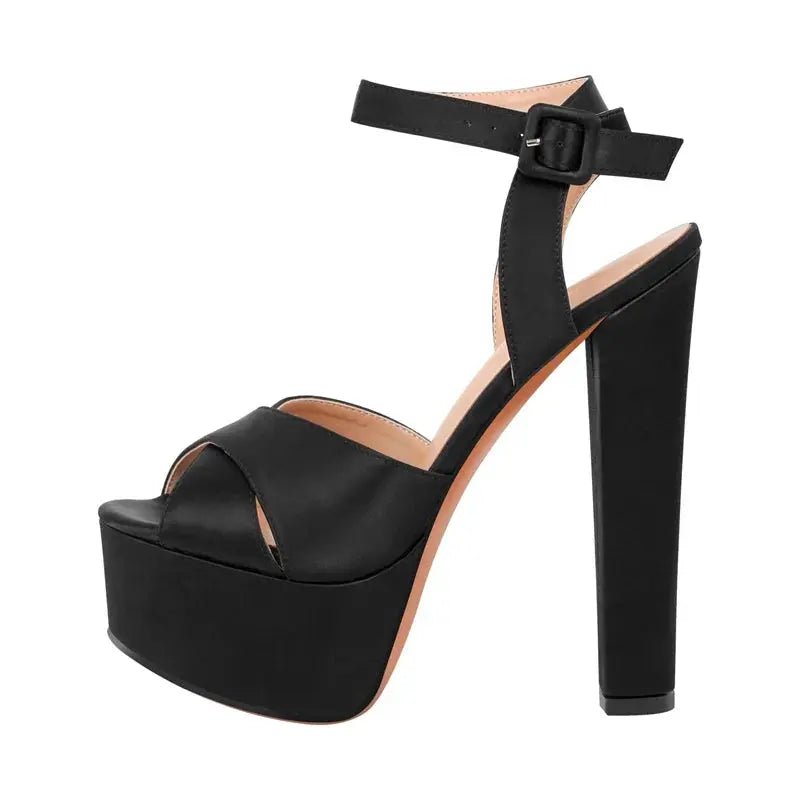 Platform Black Chunky High Heels - Dika Studio