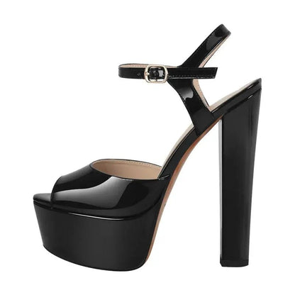 Platform Black Chunky High Heels - Dika Studio