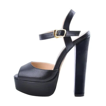 Platform Black Chunky High Heels - Dika Studio