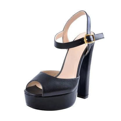 Platform Black Chunky High Heels - Dika Studio