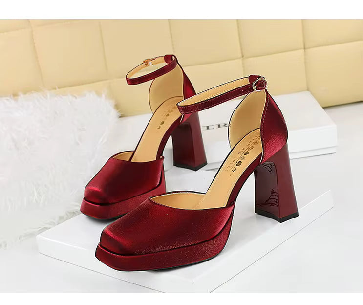 Ankle strap closed toe platform heel