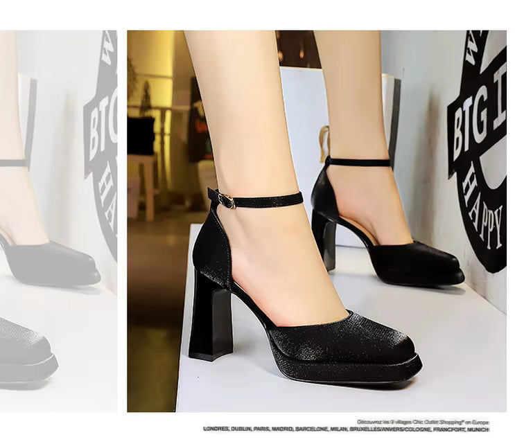 Ankle strap closed toe platform heel